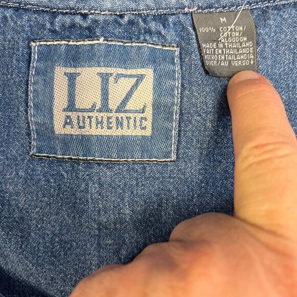 VTG Liz Authentic Denim Sleeveless Jumper Dress Size Medium Cottagecore Western - Picture 3 of 6